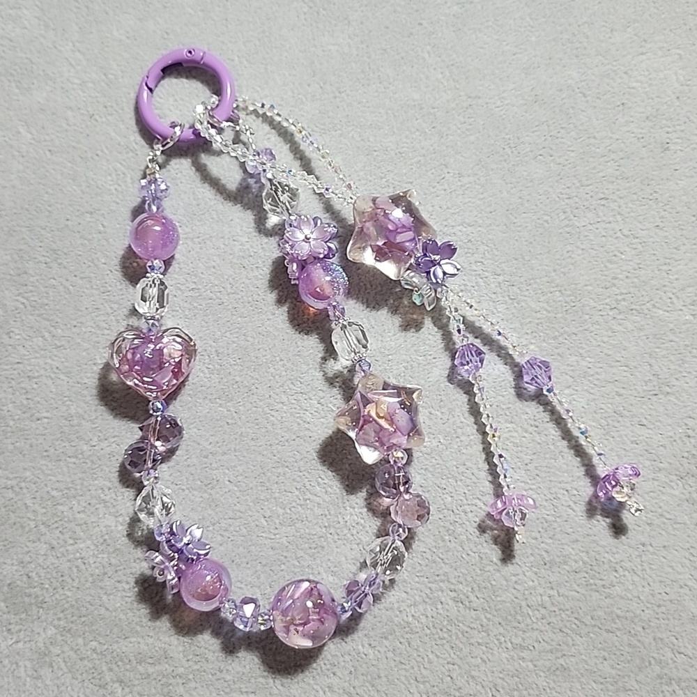 Pastel Lavender Beaded Phone Bracelet / Keychain/ Handmade Cute Y2K Fairycore